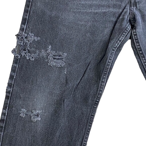 Levis 505 Black Denim Regular Fit Jeans Pants 38 x 32 Distressed - Picture 6 of 16